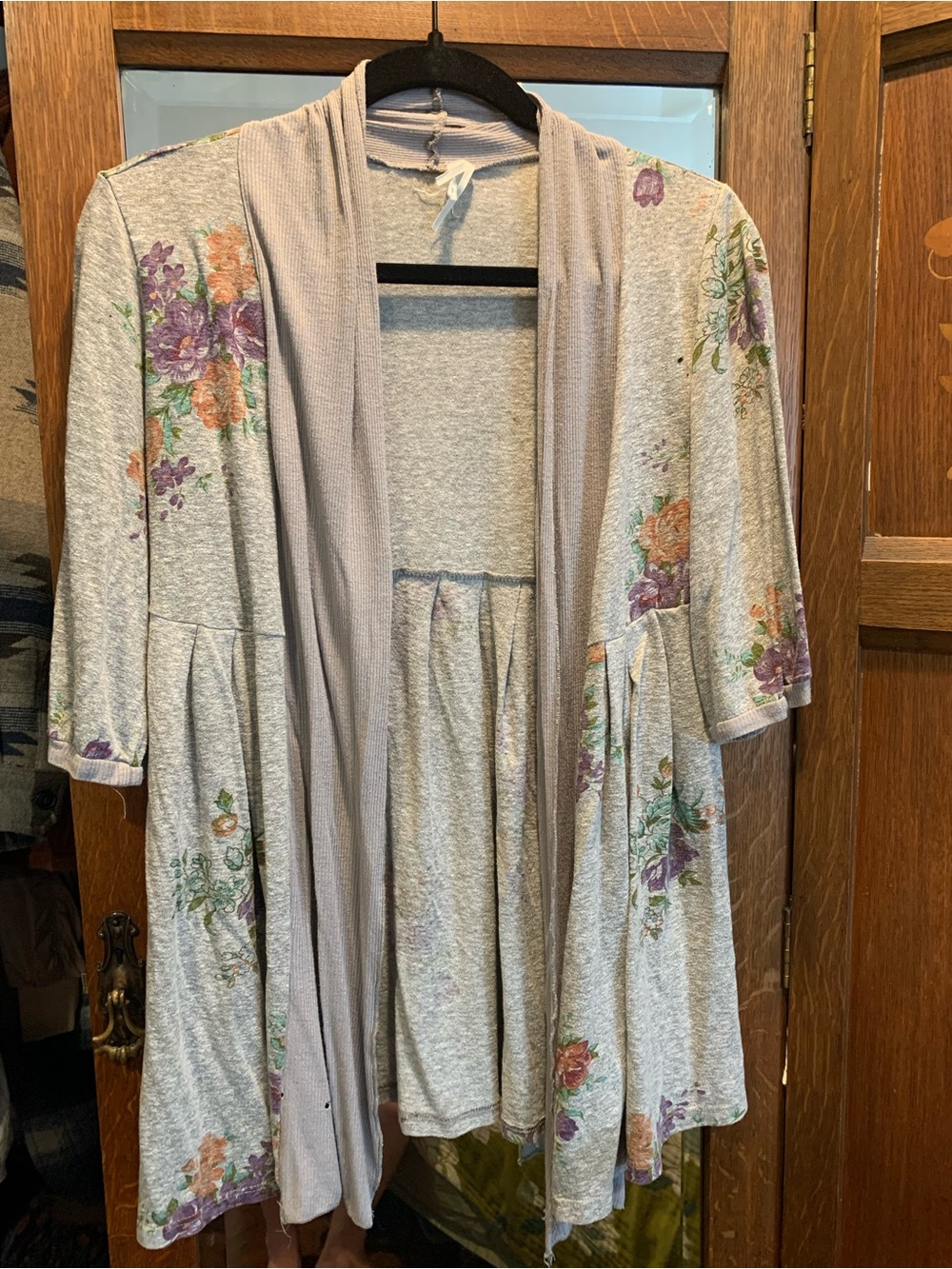 Urban Outfitters Light Gray Floral Open Cardigan with Lavender Accents
